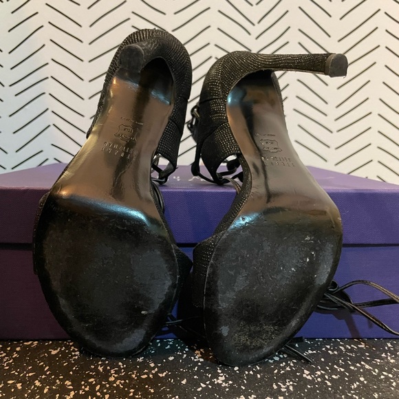 Stuart Weitzman black leather wrap suede strappy sandals - 4.5 inch heels - Picture 5 of 14